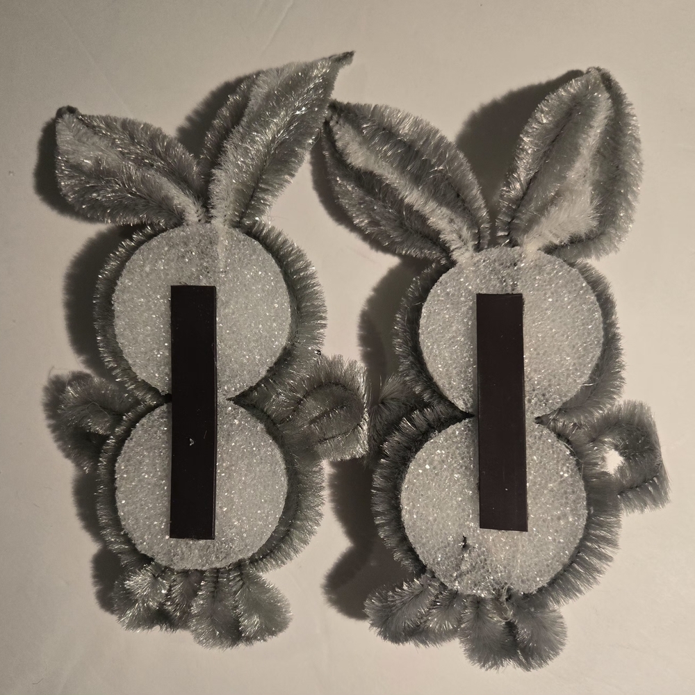 Vintage Hand-made Folk Art. Chenille Pipe Cleaner Magnet Mr,Mrs Bunny. - Picture 5 of 5